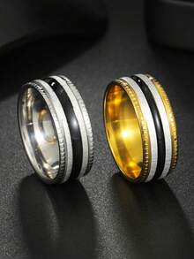 男士时尚不锈钢条纹戒指 1 件 - 條紋 - 查看 4