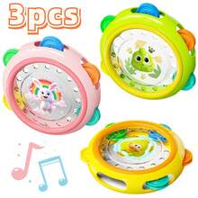 可爱动物手鼓玩具套装 - 婴儿振动手鼓3种款式（兔子、鸭子、恐龙），双手摇铃感官玩具 - 适合开学、复活节、感恩节、万圣节、圣诞节、新年、儿童节、生日等节日作为礼物 - 彩色 - 查看 7