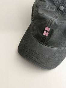 软顶纯色字母刺绣棒球帽，男女通用新款春夏情侣款，美式休闲可调节帽，设计师款，大号头围，灰色复古小脸遮阳帽，多功能防晒棒球帽 - 彩色 - 查看 5