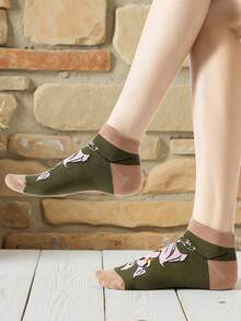 5 Pairs Women's Cartoon Pattern Ankle Socks, Thin Summer Bat Design Boat Socks, Suitable For Daily Wear - Multicolor - View 5