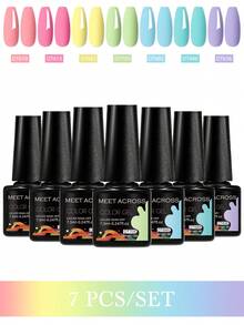 MEET ACROSS 7 pièces Ensemble de vernis à ongles gel couleur macaron 7,3 ml, vernis gel UV semi-permanent sans HEMA TPO à trempage longue durée, sans plomb, pour la décoration des ongles d'été, la conception d'art des ongles DIY, la peinture de manucure, pour le salon et les fournitures pour les ongles à la maison - Multicolore - Voir 16