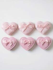 6个装心形蝴蝶结化妆海绵套装 - 天鹅绒和塑料双材质粉扑，干湿两用，柔软不吸水，粉色爱心礼盒 - 彩色 - 查看 1