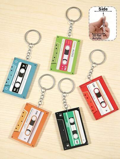 1个2D亚克力复古磁带钥匙扣，包包挂饰，音乐主题钥匙扣，酷炫钥匙扣，耐用亚克力和铁质，包包配件，汽车钥匙挂件，音乐爱好者和艺术爱好者的理想之选，充满怀旧气息的装饰品，独特的生日礼物、派对礼物、节日礼物、活动礼物、周年纪念礼物