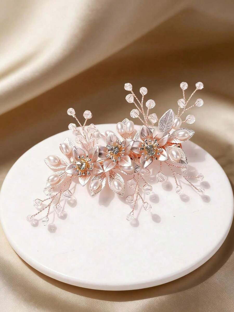 1件手工水晶合金叶子花朵新娘发夹,婚礼发型装饰,女士发梳,侧梳,头饰,夏季,假日,旅行 - 63413多色 - 查看 1