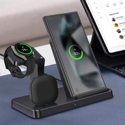 3 In 1 Charging Station Compatible With Samsung, Fast Wireless Charger Stand Compatible With Galaxy S26/S25/S24/S23/Z Fold/Flip Series, Compatible With Galaxy Watch Ultra/8/7/6/5, Compatible With Galaxy Buds Pro/4/3/2