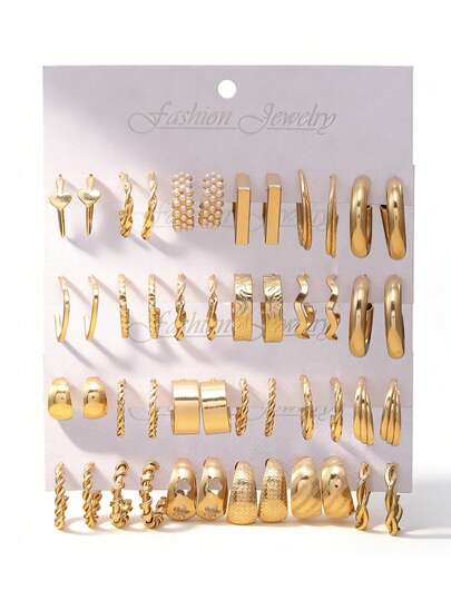 48-12 Classic Retro Geometric Hoop Earrings, Smooth Texture With Faux Pearl Accents, Fashionable Versatile Design, Suitable For Various Occasions, Also Ideal As Birthday Or Wedding Gift