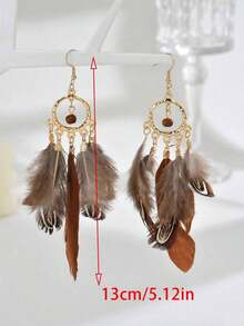 1 Pair Retro Feather Fashion Earrings, Suitable For Daily Outfit - Multicolor - View 3