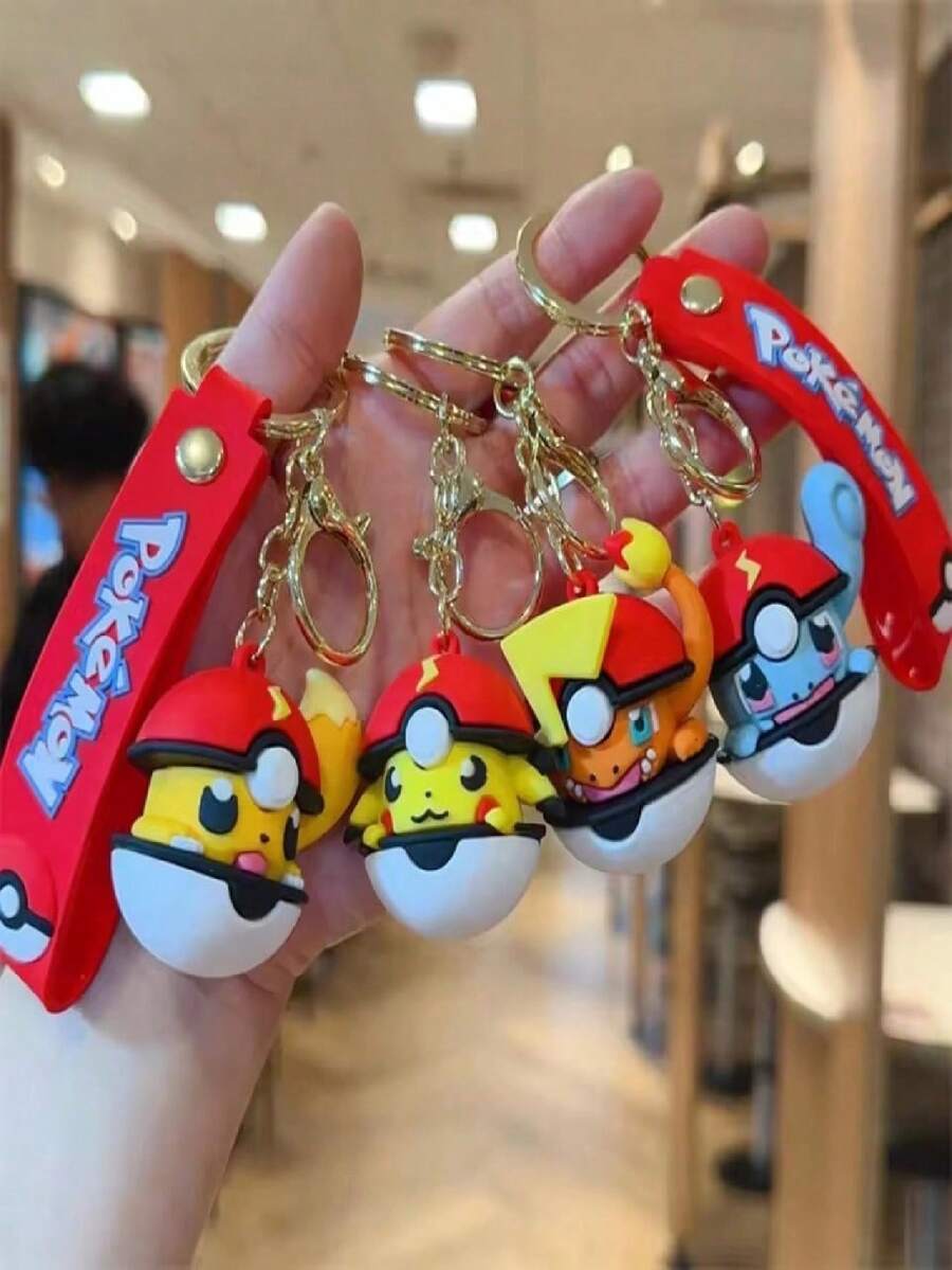 Móc khóa hình quả cầu Pokeball hoạt hình, mặt dây chuyền, phụ kiện móc chìa khóa xe hơi