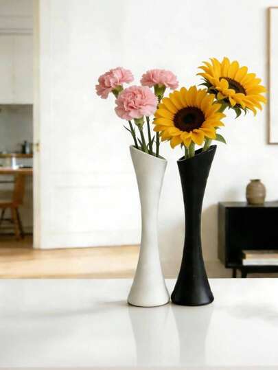 19.09 英寸极简主义斜口塑料花瓶，纤细腰身和斜口设计的装饰花瓶 - 适合摆放在客厅、电视柜、卧室、书房、玄关等家居装饰场所，可插放百合、郁金香、向日葵、康乃馨、桉树、干花等花卉。