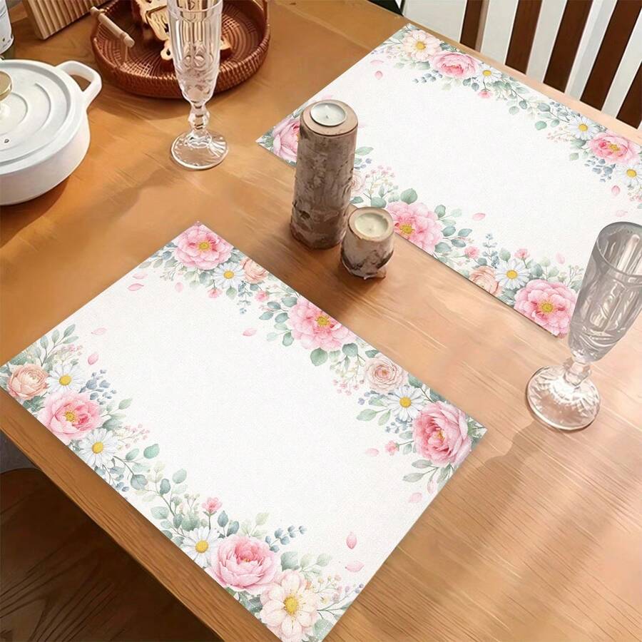1pc Floral Print Linen Placemat, Breakfast Mat, Cup Coaster, Bowl Pad ...
