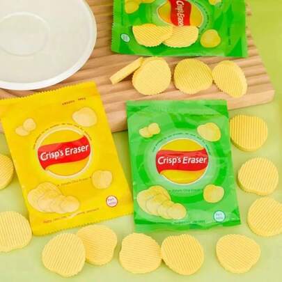 2 Packs Potato Chip Shaped Erasers, Inspired By Potato Chips Design, To Repair Pencil Marks, 4 Erasers Per Pack (Total 8 Erasers)