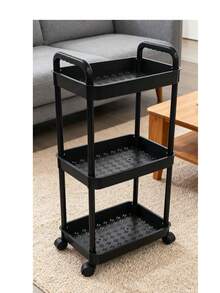 3-Tier Slim Rolling Storage Cart With Wheels, Space-Saving Organizer - PP Plastic Utility Cart For Kitchen, Office & Home - màu đen - Xem 4