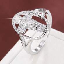 1 pieza Anillo ajustable con diseño minimalista de cruz y Virgen María con circonita cúbica para mujer - Multicolor - Ver 11