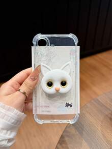1pc Cute 3D Cat Holder Transparent Drop-Resistant/Anti-Drop Phone Case Suitable For IPhone 17/17 Air/17 Pro/17 Pro Max/16 Pro Max/16/16 Pro/16 Plus/15/15 Pro Max/15 Pro/11/12/13/14 Pro Max/11 Pro/11 Pro Max/12 Pro/12 Pro Max/13 Pro/13 Pro Max/14 Pro/14 Pro Max, Creative And Elegant Design - White - View 1