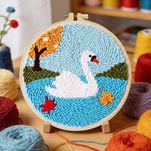 1pc Punch Needle Embroidery Kit, 20*20cm/7.8*7.8in, Includes Pre-Printed Pattern, Yarn, Embroidery Hoop And Needle Tools, Handmade Embroidery DIY Kit, Suitable For Adult Beginners, Home Gift, Women's Sewing Gift - A - View 5