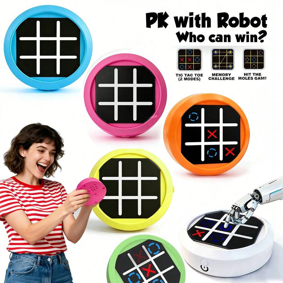 Juego de Tres en Raya portátil 4 en 1 - Consola electrónica de rompecabezas con juegos de memoria y topos, juego de mesa portátil para viajes para niños y adultos