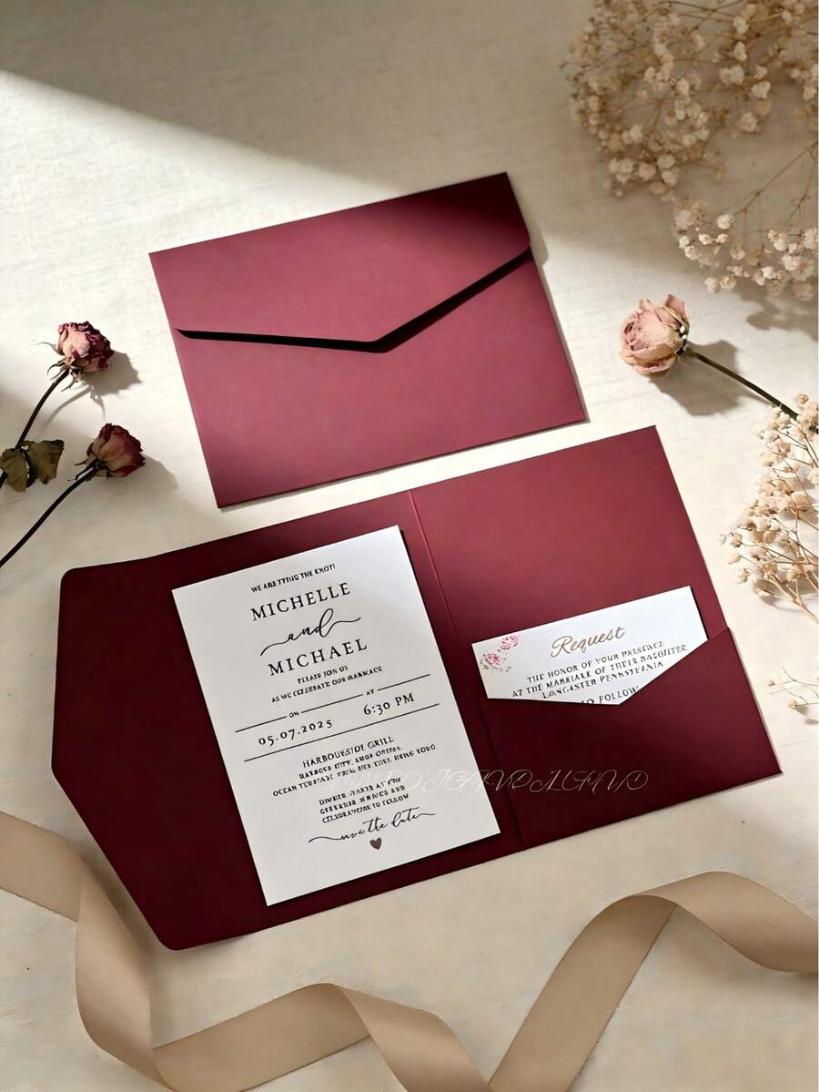 20个三折口袋式婚礼邀请函信封，订婚、15周年纪念、生日、洗礼等简约邀请函，DIY邀请函，5*7英寸邀请函，口袋式邀请函，定制邀请函的最佳礼物，婚礼装饰，家居装饰，房间装饰，派对礼品，新娘，毕业，生日，派对装饰，单身派对装饰 - 墨綠色 - 查看 1