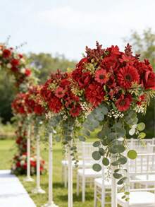 1pc Artificial Flower - Rose, Hydrangea, Daisy, Faux Flower Bouquet, Suitable For Home, Dining, Living Room, Outdoor Garden Decoration, Used For Wedding, Home Garden And Party Decoration, Artificial Flowers, Wedding Flowers, Bridal Bouquet, Wedding Supplies, Wedding Decorations, Decorative Flowers, Spring Decorations - Red - View 5