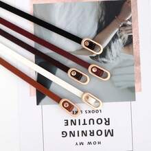 Women's Slim Waist Belt, Basic Minimalist Fashion Oval Buckle Waist Belt For Coat, Dress, Shirt, Jeans - Black - View 2