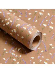 Natural Daisy And Lavender Gift Wrapping Paper Roll | Suitable For Various Occasions - Birthday, Valentine's Day, Wedding Party And Bulk Packaging - Multicolor - View 1