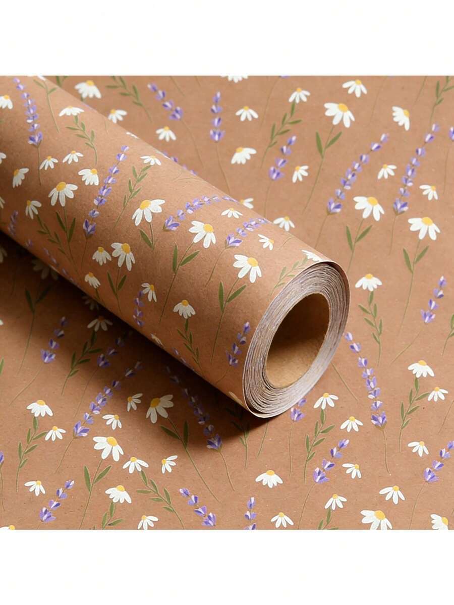 Natural Daisy And Lavender Gift Wrapping Paper Roll | Suitable For Various Occasions - Birthday, Valentine's Day, Wedding Party And Bulk Packaging - Multicolor - View 1