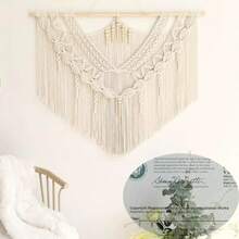Achart Macrame Wall Hanging Large- Boho Wall Decor- Large Wall Art- Wall Decor Living Room- Macrame Tapestry Boho Decor For Bedroom Leaf AndWood Bead - 葉形木珠 - 查看 5