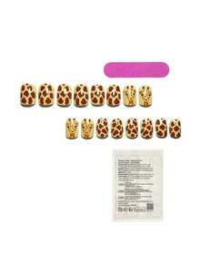 Handpainted Giraffe Pattern Nail Stickers, Cute Animal Print Nail Art Decals, Minimalist Short Nail Wraps - Mocha Brown - View 2