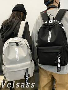 Lightweight, Business Casual Waterproof, Portable Letter Patch Decor Functional Backpack School Bag For Graduate, For Teen Girls Boys And Men - 黑色 - 查看 3