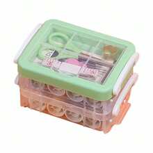 1pc Sewing & Embroidery Accessory Storage Box, Multifunctional Double-Layer Needle & Thread Organizer Handbag, Minimalist Solid Color, Large Capacity, Portable Handle, Suitable For Beginner Sewers & Knitters - Multicolor - View 4