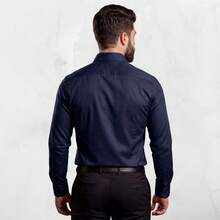 Men's Satin Shirt Premium Fabric Simple Regular Fit Button - Navy Blue - View 3