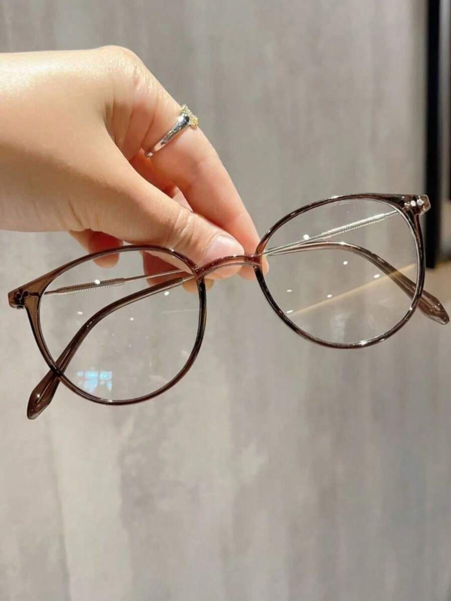 1. 傅太太圆形PC框金属腿简约无度数眼镜 - 棕色 - 查看 1
