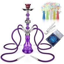 1 套 GRENAOH 22 英寸高级水烟套装，包括 4 根烟管、玻璃水瓶、陶瓷水烟碗和炭夹烟灰缸（4 件套） - 中型水煙壺四管 - 查看 1