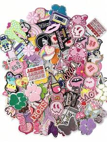 50片随机粉色系列DIY刺绣熨烫贴片，适合制作节日手工艺品，如圣诞装饰品、亮片刺绣徽章等。此外，它们也非常适合装饰个性化服装、夹克、帽子、牛仔裤、鞋子和包包，以及定制服装饰品。 - 彩色 - 查看 2