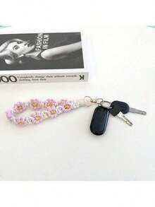1pc Handmade Crochet Bohemian Style Daisy Wristband, Key Chain Strap, Water Bottle Handle Rope, Ideal Gift For Friends And Lovers School Car Accessories Cute Goth Y2k - Blue - View 7
