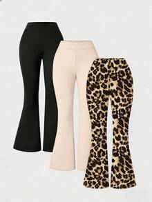 3pcs/Set Teen Girl Simple Black And Pink Cherry-Print Slim-Fit Flared Pants, A Versatile Casual For Spring, Summer, And Autumn. - Multicolor - View 2