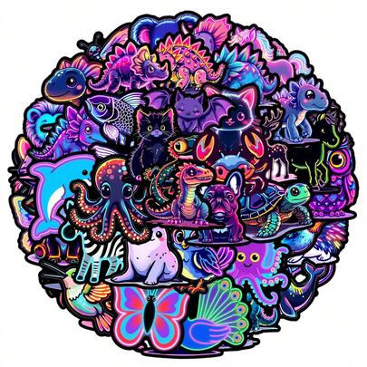 50pcs Animal Patterns Stickers Retro Aesthetics Fantasy Sun Ins Y2K Downtown Aesthetic Stickers Gifts Humorous And Funny Stickers 80S 90s Anime Stickers For Scrapbook Supplies Envelope, Water Bottle, Computer, Laptop, Phone, Luggage, Notebook, Fridge,Festival Party,Christmas Decoration New Year Winter