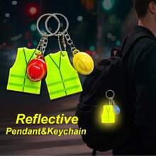 1 Set de llavero con forma de chaleco y casco creativo, colgante reflectante adecuado para decoración de mochila y equipaje, ideal para viajes y deportes - unisexo - Ver 4
