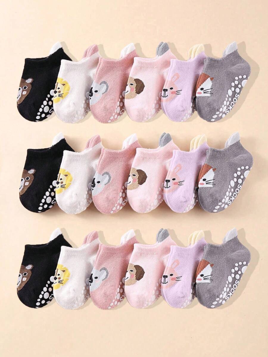 6 Pasang Kaos Kaki Bayi Gel Anti Selip, Kaos Kaki Anak Bergambar Kartun Lucu. - MultiWarna - View 1