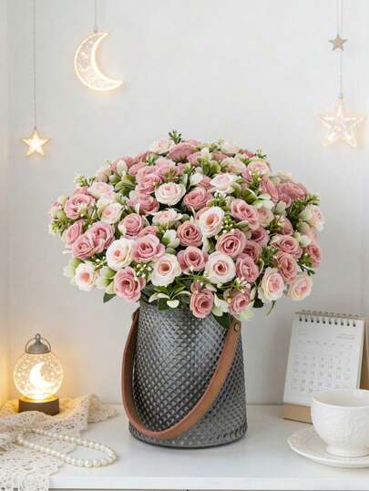 1PC 11.81inch Artificial Romantic Simulation Flower Ornaments, Simulation Flower Tea Rose Bouquets, Simulation Plants, Eucalyptus Leaves, Suitable For Weddings, Rooms, Homes, Hotels, Parties, Events, New Year Gifts, Handheld Floral Ornaments, Suitable For Valentine's Day, Weddings/Homes/Bedrooms/Living Rooms/Dining Tables Decoration/Bridal Bouquet/Outdoor Gardens