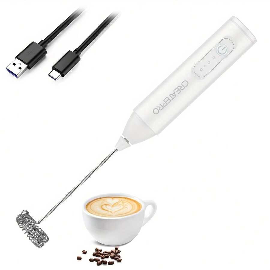 3-Speed 300mAh Rechargeable Automatic Handheld Electric Milk Frother - White - View 1