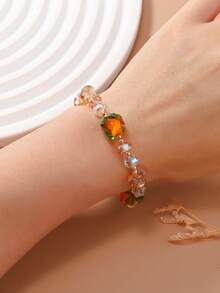 1件暖橙色玉石般透明水晶珍珠手链，女士节日礼物 - 彩色 - 查看 4