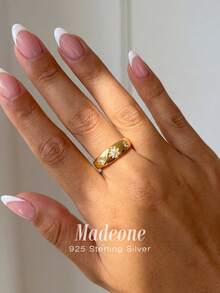 MADEONE 1 Stück 925 Sterling Silber geometrischer Stern Kubikzirkonia Ring, Damenschmuck, eleganter Ring, exquisites Accessoire, Geburtstagsgeschenk für sie - Gold - Übersicht 3