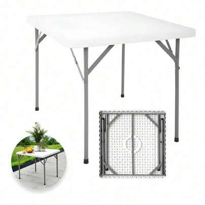 Mesa Plegable Cuadrada Plástico Resistente 86cm Jardin Exter Color Blanco