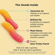 OLLY Kids Multivitamin Gummy Worms, , Vitamins And Minerals A, C, D, E, Bs And Zinc, Chewable Supplement, Sour Fruit Punch, 45 Day Supply (70 Count) - 瓶子 - 查看 3