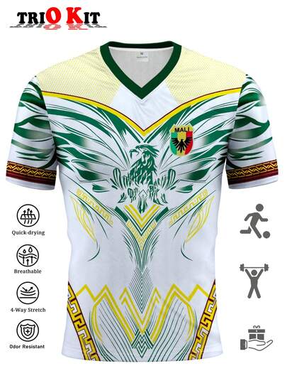 Áo thi đấu bóng đá World Cup 2026 của Mali, áo thể thao nam và trẻ em đội tuyển quốc gia, áo thun cổ chữ V thoải mái và trang phục thể thao chuyên nghiệp, trang phục thường ngày, với họa tiết chim đại bàng châu Phi phù hợp cho các trận đấu bóng đá, tập luyện và thể dục của Mali, phù hợp cho cả nam và nữ, một lựa chọn quà tặng lý tưởng.