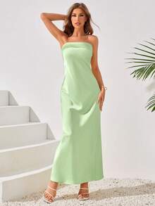 Women's Solid Color Strapless Dress, Suitable For Daily Wear, Parties, Dates, Weddings Spring - Avocado Green - View 6