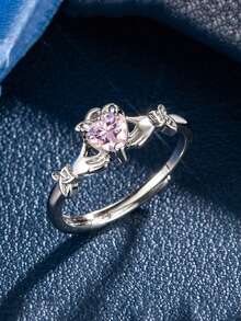 1枚甜美清爽的少女粉色心形戒指，小众钻石戒指，优雅简约时尚个性戒指，女士专属 - 粉色 - 查看 1