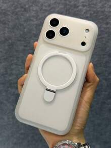 1pc Jelly Matte Clear Skin-Feel Metal Ring Holder Phone Case Compatible With IPhone 17 Pro Max 17 Pro 16 15 Pro Max Soft Silicone Back Cover - White - View 1