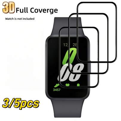 适用于 Galaxy Fit3 手表的 3/5 片装 PMMA 材质软屏保护膜，触控灵敏，全覆盖，全新设计，防指纹、防油污、防刮花，无气泡，易于安装，经久耐用，智能手表保护膜