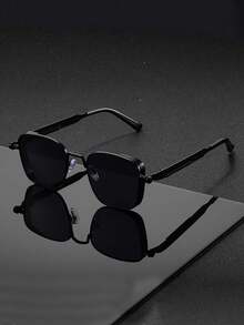 1 Pair Of Men's Black And Gold Spring Temple Square Sunglasses, Made Of Metal, With UV400 Protection, Steampunk Industrial Style, Suitable For Street Wear - Multicolor - View 4